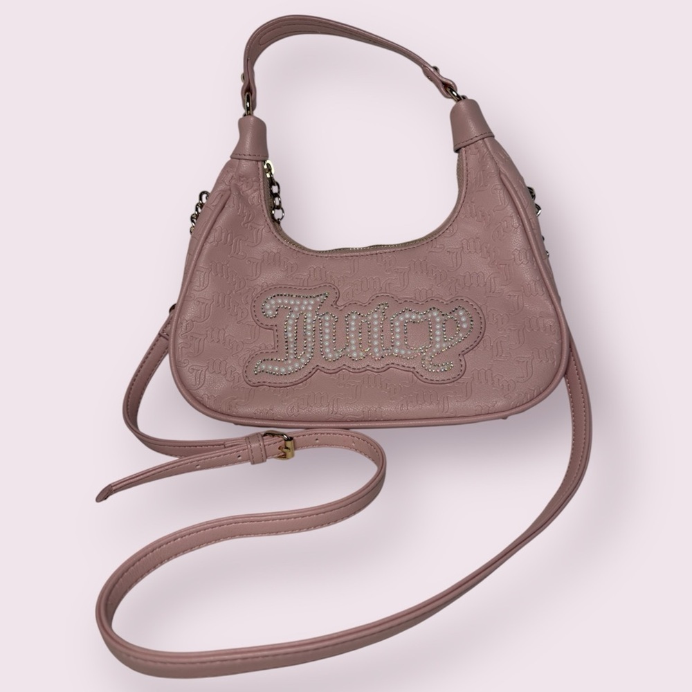 Juicy Couture Pink Diamond String of Pearls Rhinestone Hobo Crossbody